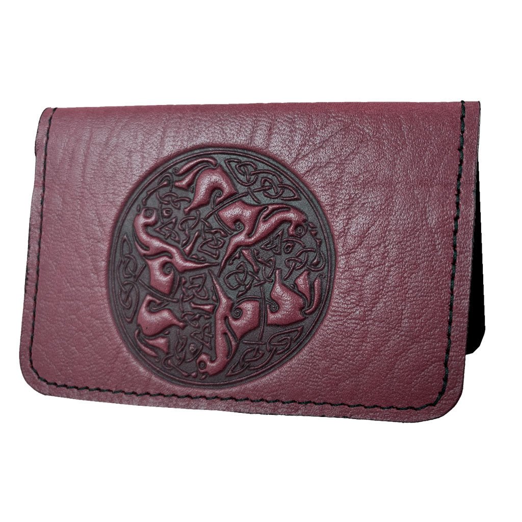 Oberon Leather Business Card Holder, Mini Wallet, Celtic Horses, Saddle