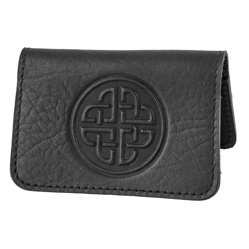 Oberon Leather Business Card Holder, Mini Wallet, Celtic Love Knot, Black