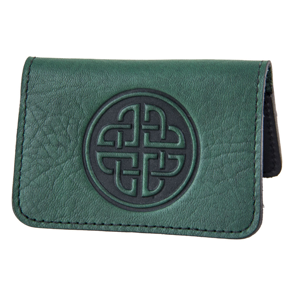 Oberon Leather Business Card Holder, Mini Wallet, Celtic Love Knot, Black