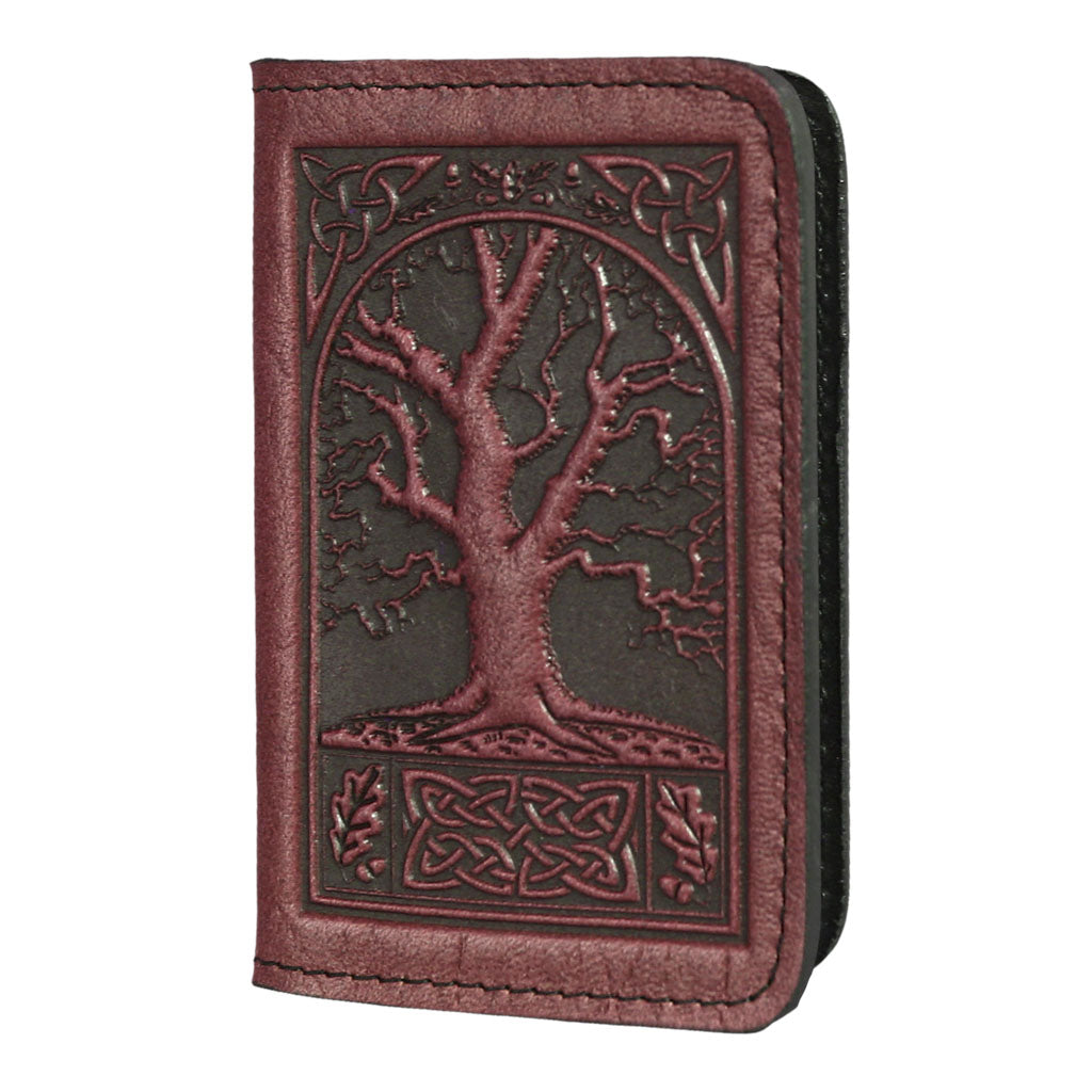 Oberon Leather Business Card Holder, Mini Wallet, Celtic Oak, Wine