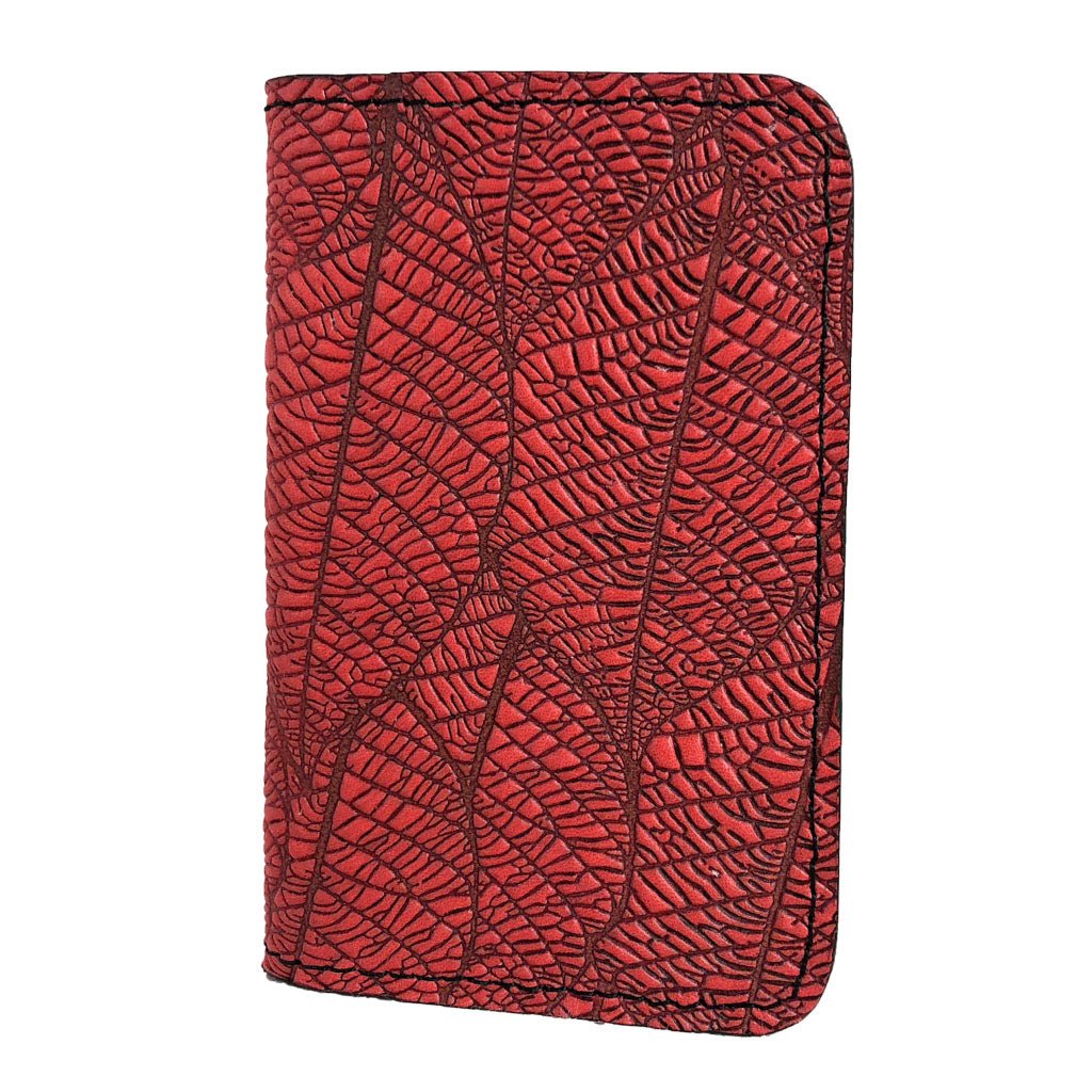 Oberon Leather Business Card Holder, Mini Wallet, Fallen Leaves, Red