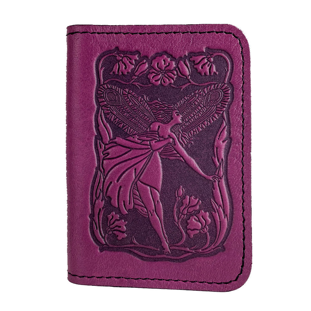 Oberon Design Leather Business Card Holder, Mini Wallet, Flower Fairy, Orchid