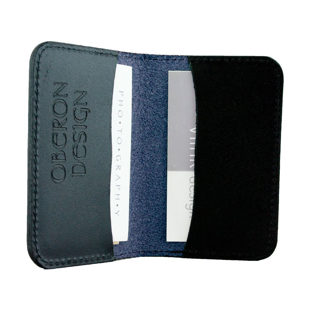 Oberon Leather Business Card Holder, Mini Wallet, Navy Interior