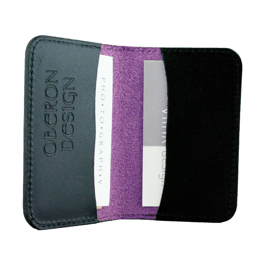 Oberon Design Leather Business Card Holder, Mini Wallet, Orchid Interior