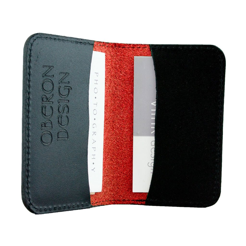 Oberon Leather Business Card Holder, Mini Wallet, Red Interior