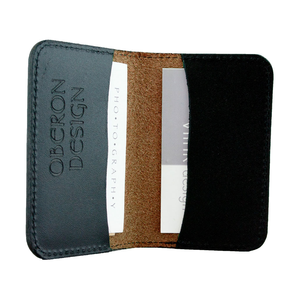 Oberon Leather Business Card Holder, Mini Wallet, Saddle Interior