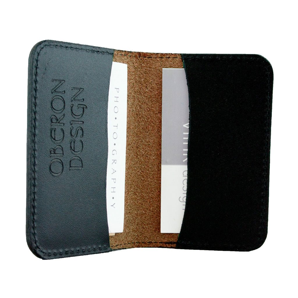 Oberon Design Leather Business Card Holder, Mini Wallet, Saddle Interior