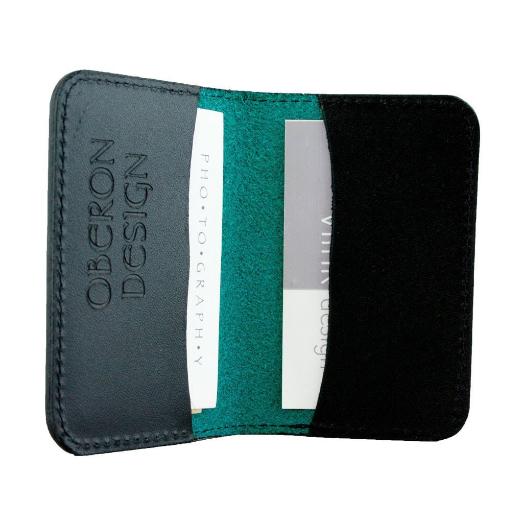 Oberon Design Leather Business Card Holder, Mini Wallet, Teal Interior