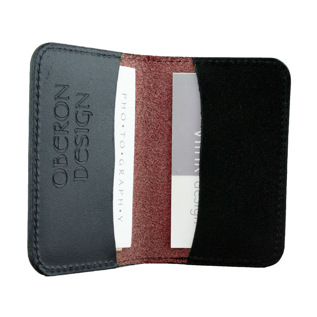 Leather Business Card Holder, Mini Wallet, Wine Interior