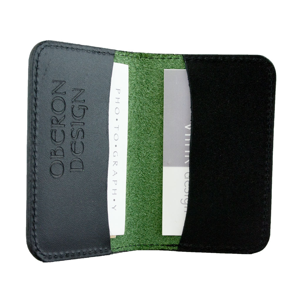 Oberon Design Leather Business Card Holder, Mini Wallet, Green Interior
