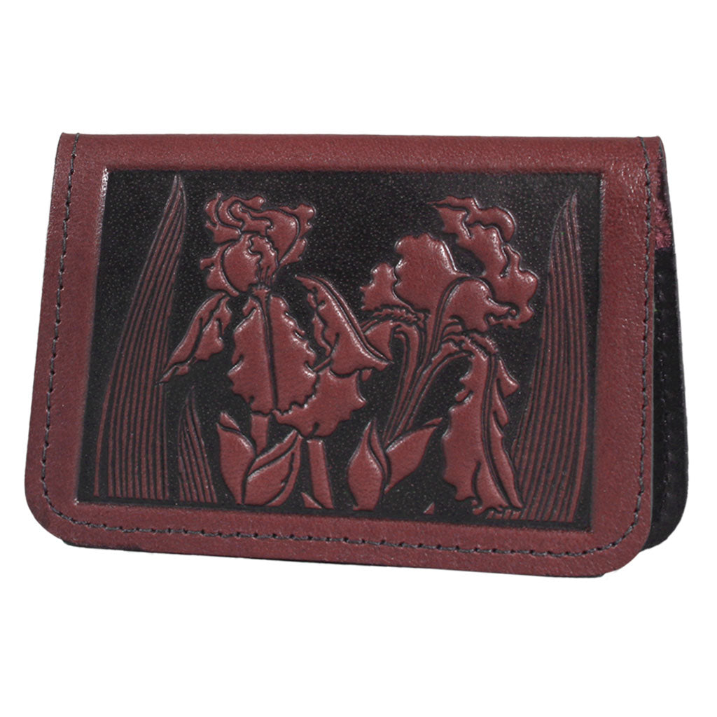 Oberon Design Leather Business Card Holder, Mini Wallet, Iris, Wine