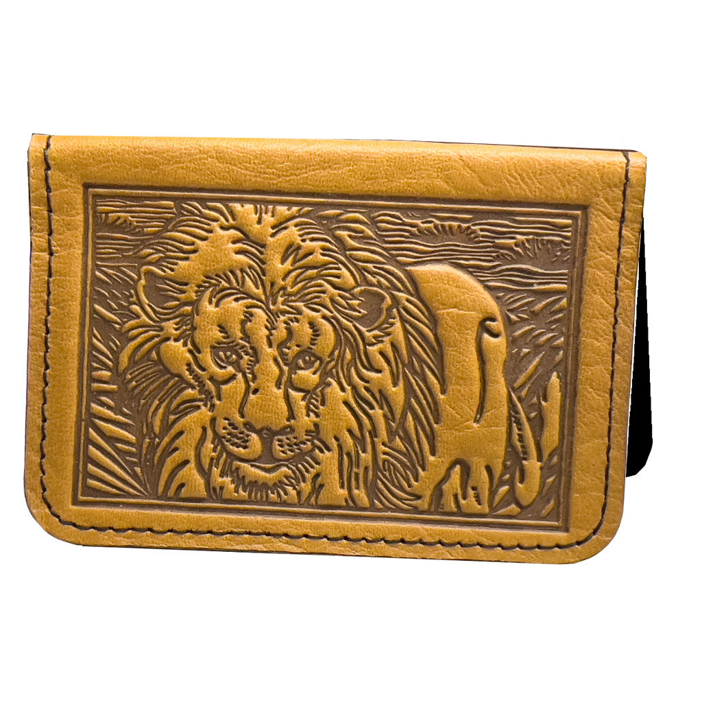 Oberon Design Leather Business Card Holder, Mini Wallet, Lion, Marigold