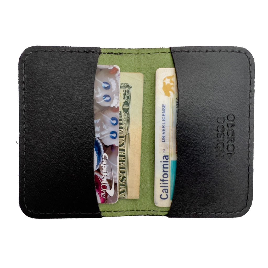 Oberon Leather Business Card Holder, Mini Wallet, Fern Interior