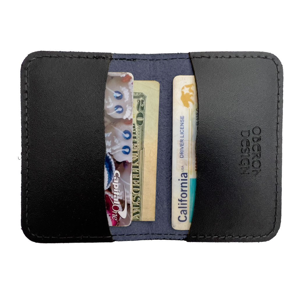 Oberon Design Leather Business Card Holder, Mini Wallet, Navy Interior