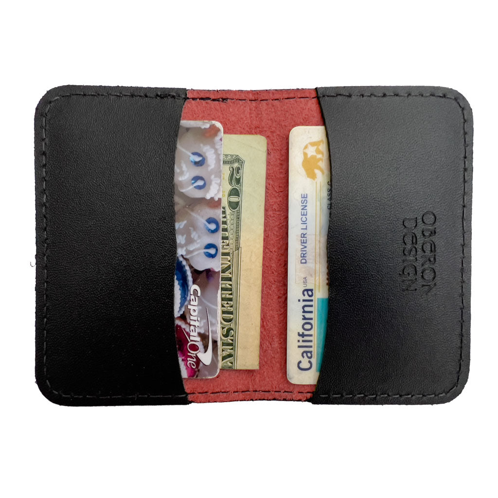 Oberon Leather Business Card Holder, Mini Wallet, Red Interior