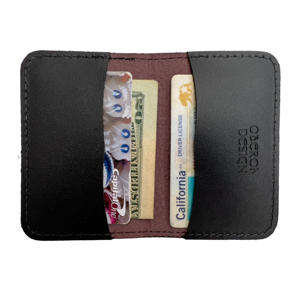 Oberon Leather Business Card Holder, Mini Wallet, Wine Interior