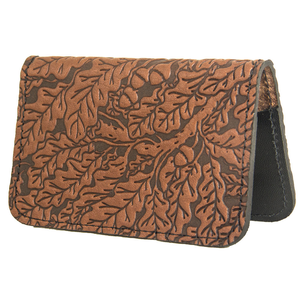 Oak Leaves Mini Wallet, Saddle