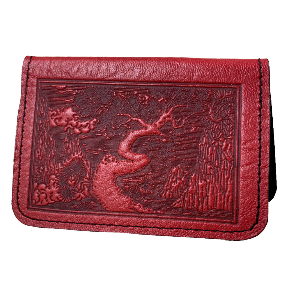 Oberon Design Leather Business Card Holder, Mini Wallet, River Garden, Red