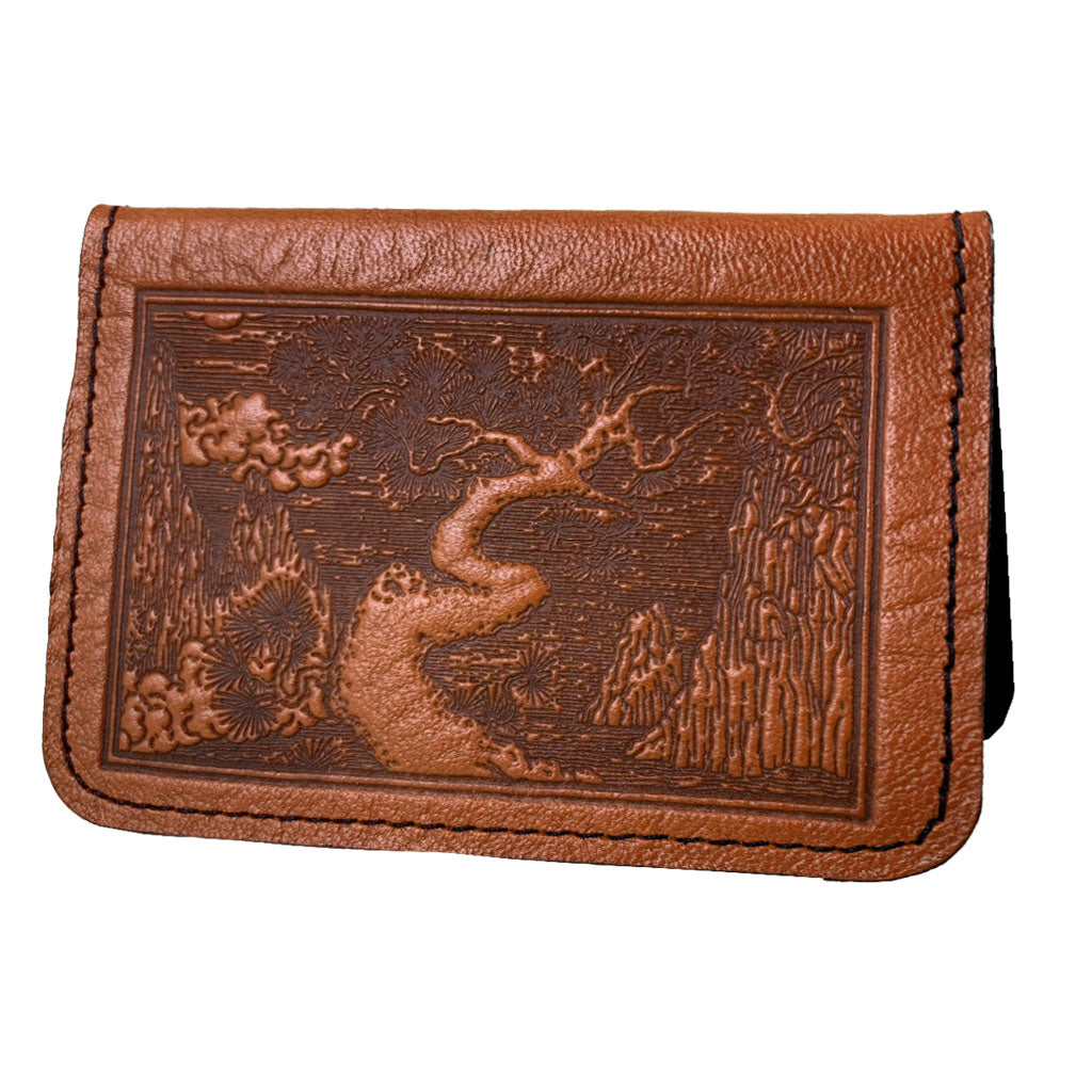 Oberon Design Leather Business Card Holder, Mini Wallet, River Garden, Saddle