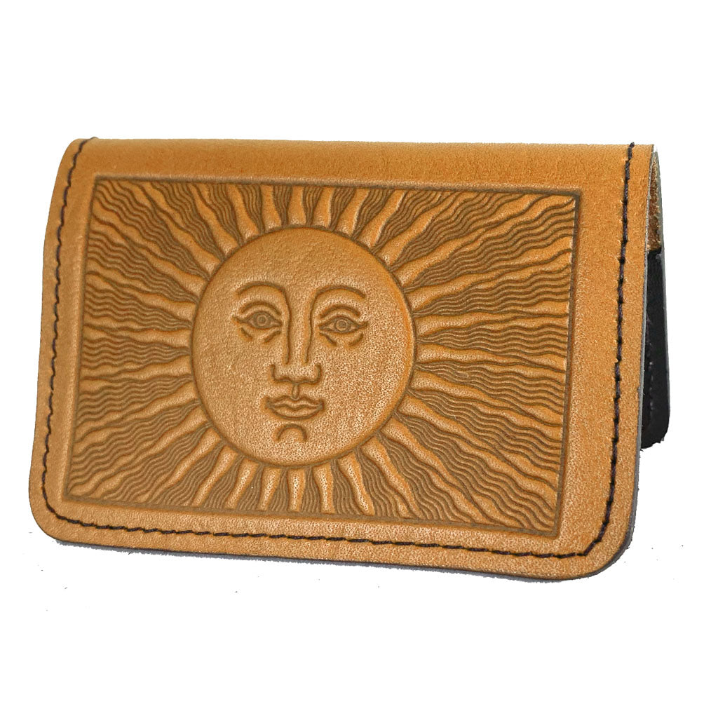 Oberon Design Leather Business Card Holder, Mini Wallet, Sun, Marigold