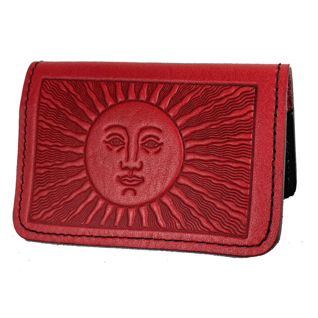 Oberon Design Leather Business Card Holder, Mini Wallet, Sun, Red
