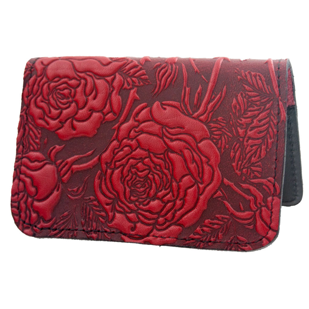 Oberon Leather Business Card Holder, Mini Wallet, Wild Rose, Red