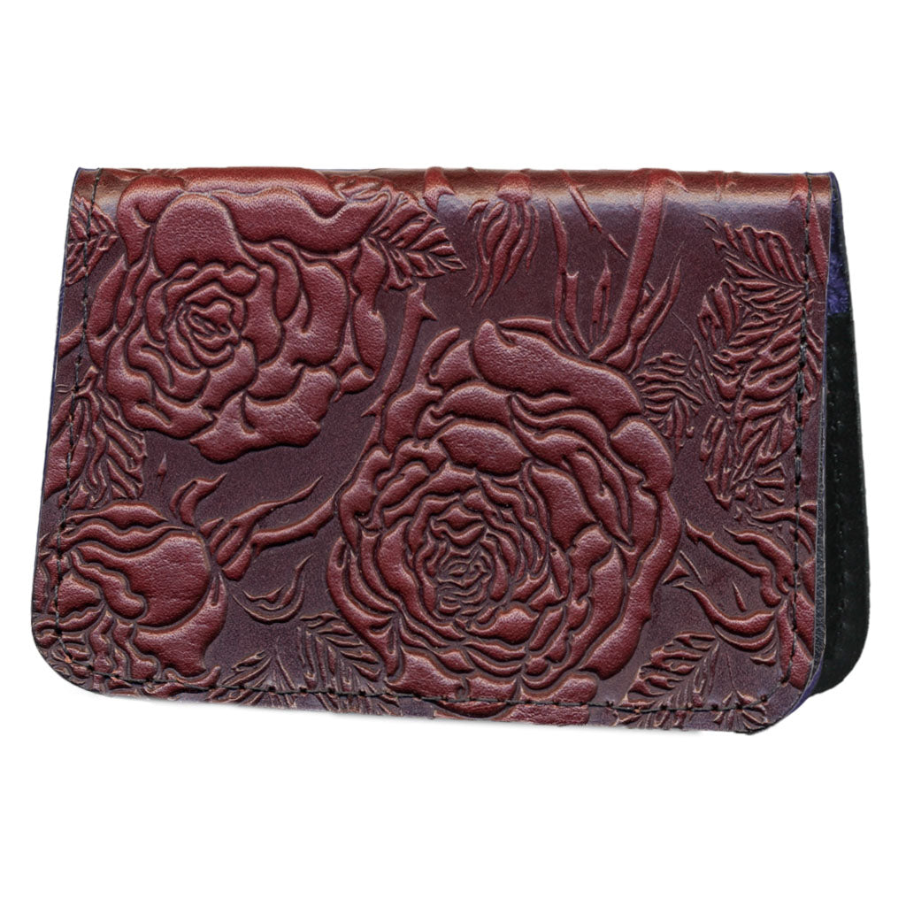 Oberon Leather Business Card Holder, Mini Wallet, Wild Rose, Wine