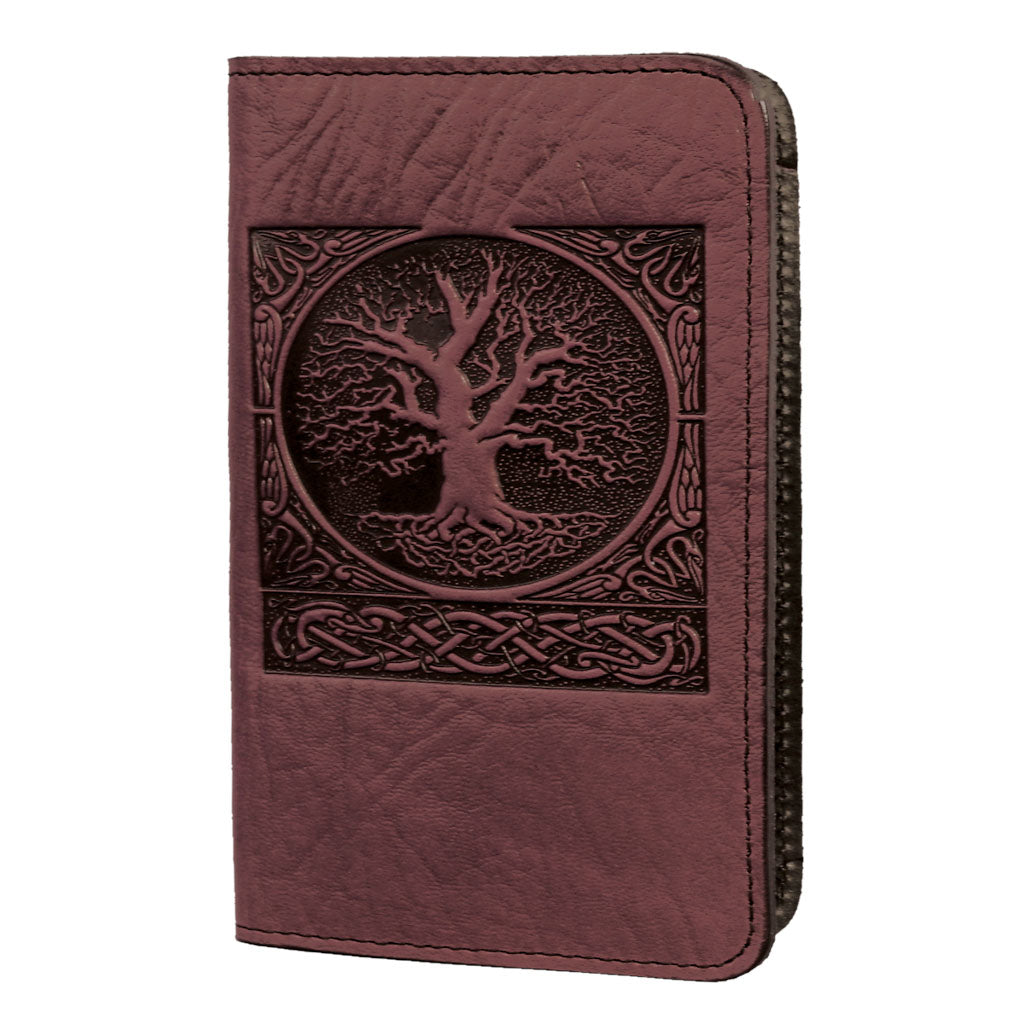 Oberon Design Leather Business Card Holder, Mini Wallet, World Tree, Green