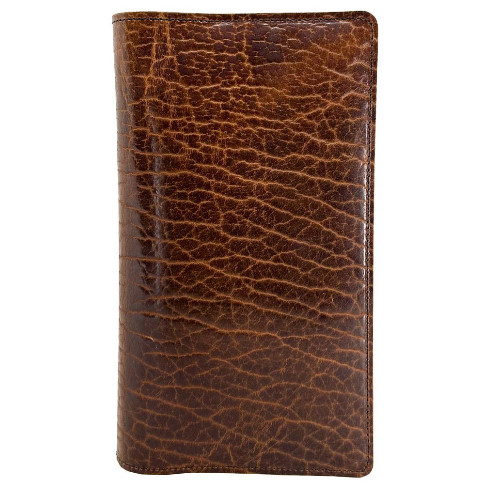 Leather Checkbook Cover, Limited Edition Rustic Glazed Shrunk Bison in Tobacco
