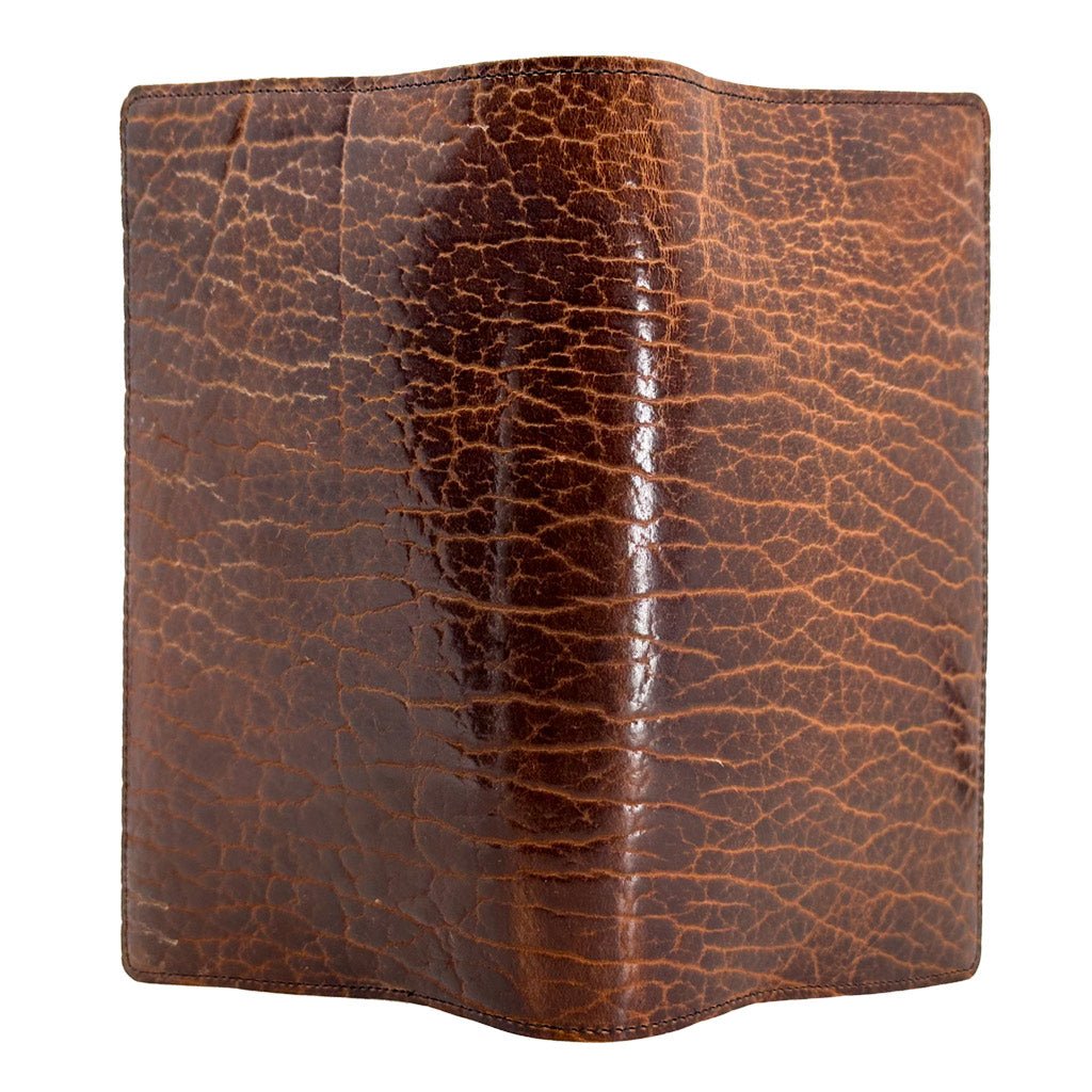 Leather Checkbook Cover, Limited Edition Rustic Glazed Shrunk Bison in Tobacco