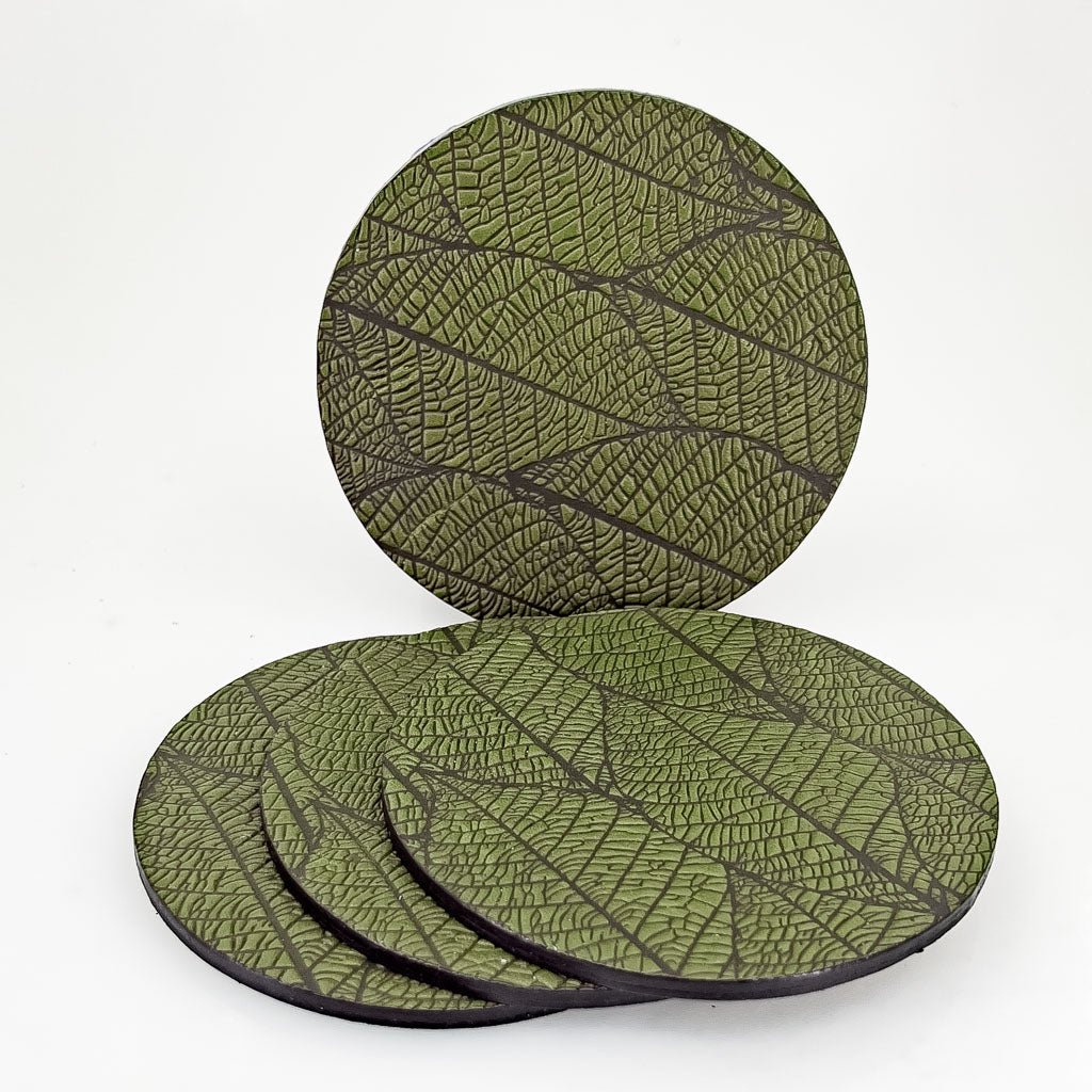 Premium Leather Coasters, Fallen Leaves, Handmade in The USA, Fern