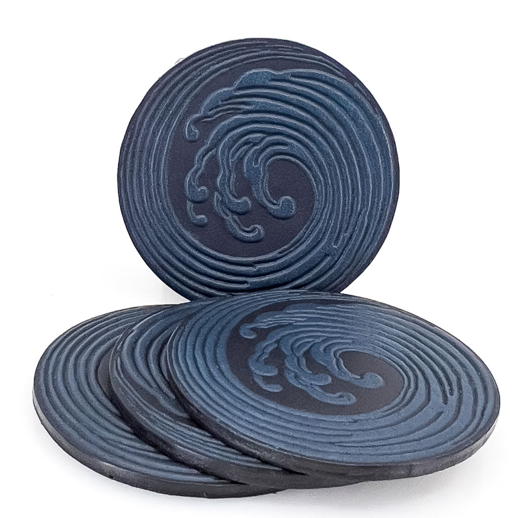 Premium Leather Coasters, Wave, Handmade in The USA, Set of 4, Navy