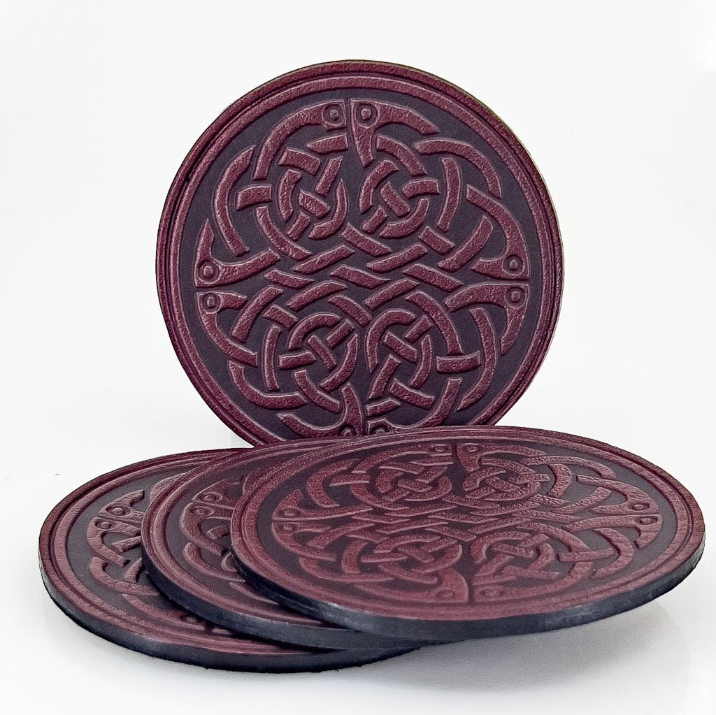 Premium Leather Coasters, Celtic Fish Knot, Handmade in The USA, Green