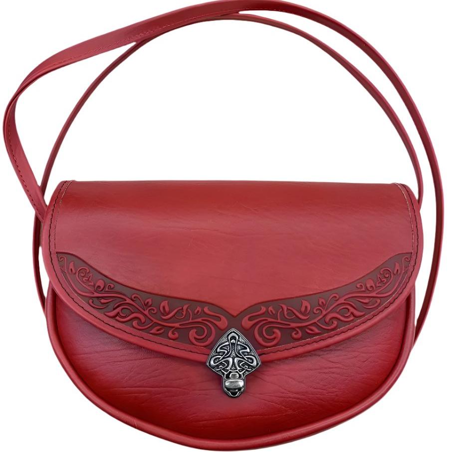 Oberon Design Leather Women's Crossbody Handbag, Art Nouveau Lila, Red