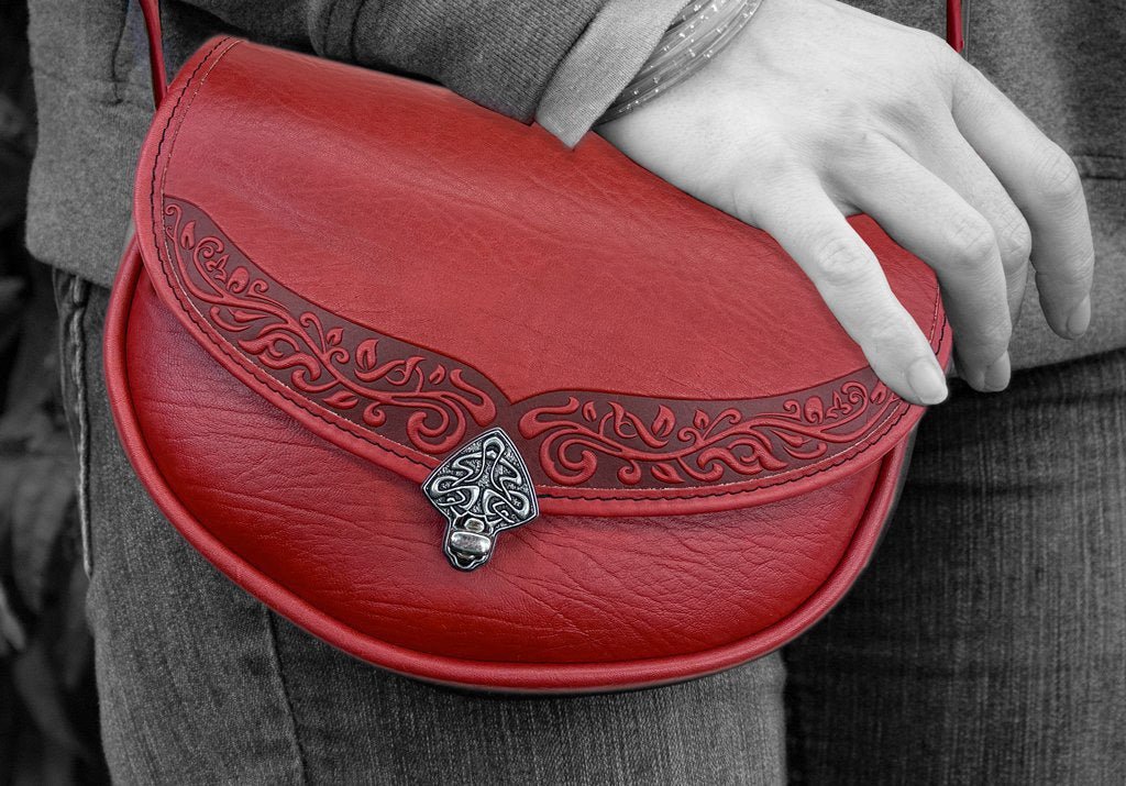 Oberon Design Leather Women&#39;s Crossbody Handbag, Art Nouveau Lila, Red, Model