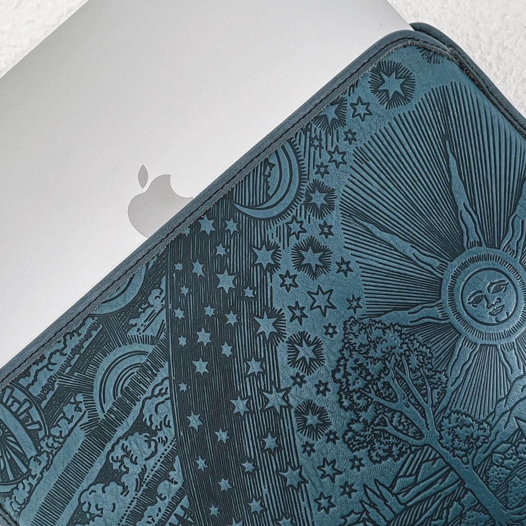 Leather Laptop Sleeve, MacBook Case, Tablet Cover, Roof of Heaven,Blue with Computer