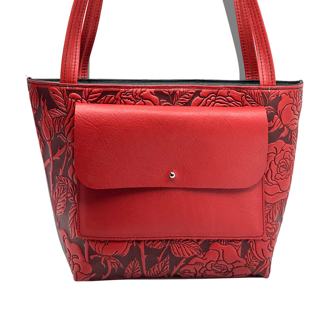 Leather Handbag, The Classic Tote, Wild Rose With Pocket Feature