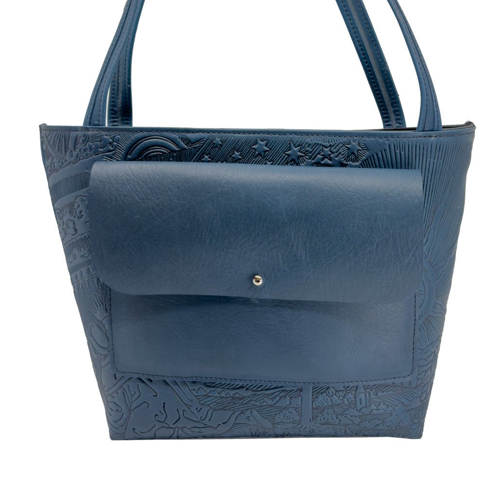 Leather Handbag, The Classic Tote, Roof of Heaven in Navy With Pocket Feature