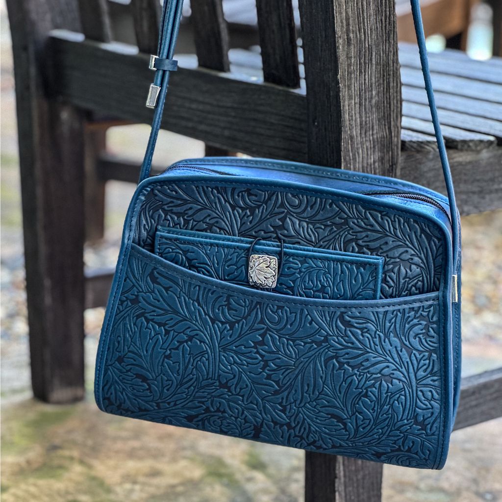 Oberon Design Leather Handbag, Acanthus Leaf Retro Crossbody with Wallet