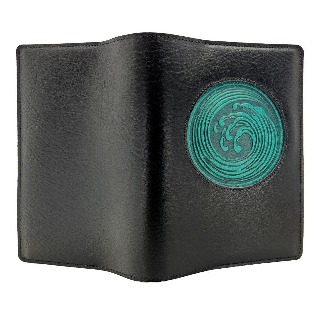 Oberon Design Leather Refillable Icon Journal Cover, Enso Wave open
