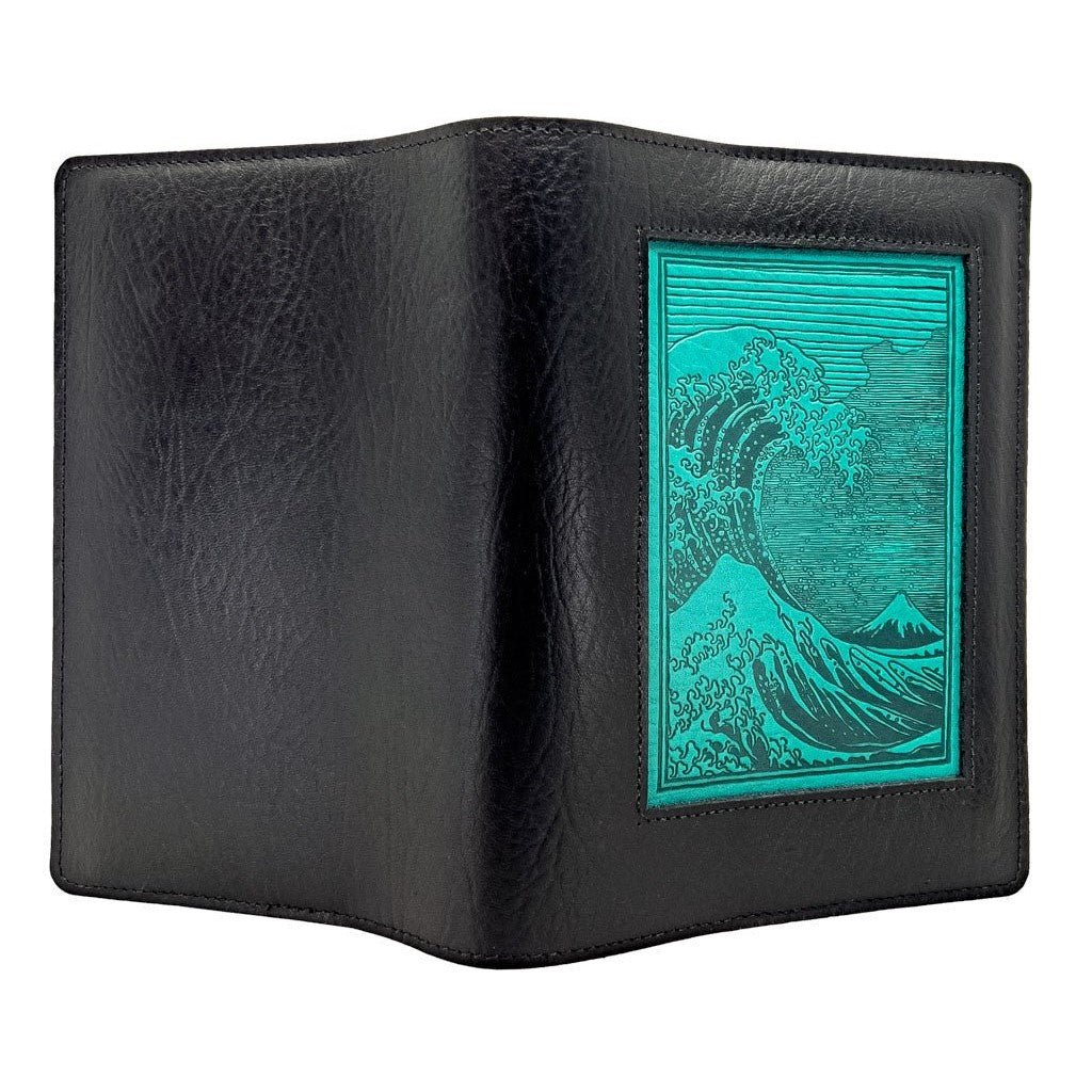 Oberon Design leather Icon Journal, Hokusai Wave, open