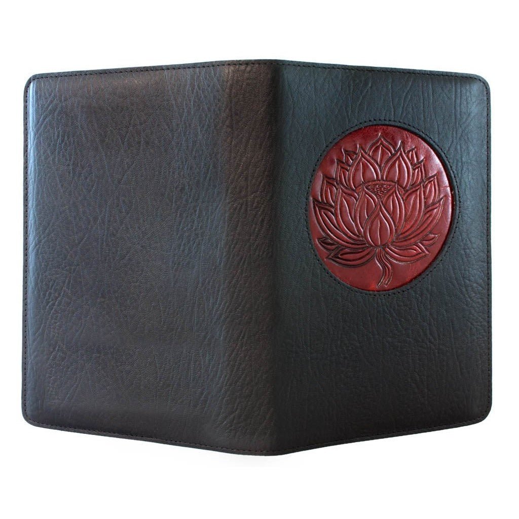 Oberon Design Leather Refillable Icon Journal Cover, Lotus Flower, Open