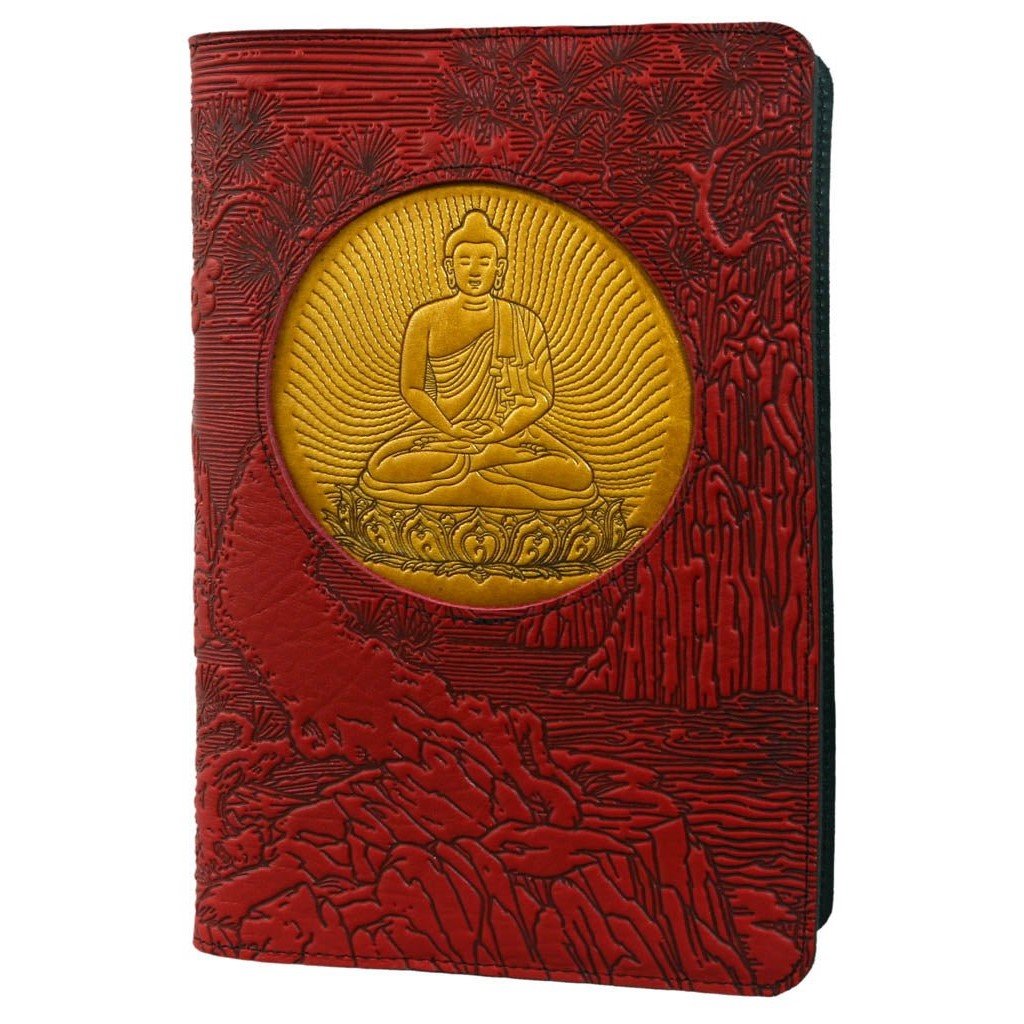 Oberon Design Refillable Leather Journal Cover, Icon, Bodhi Tree Buddha