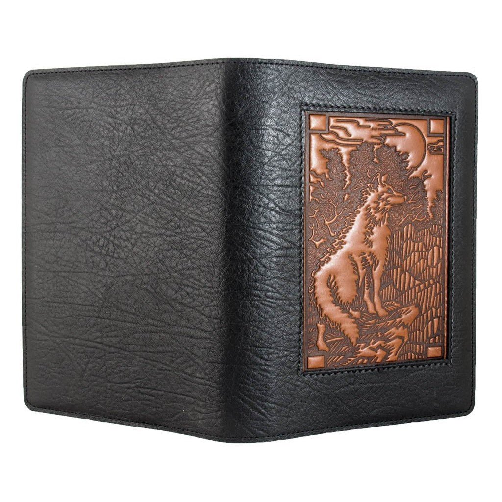 Oberon Design Leather Refillable Icon Journal Cover, Wolf, open