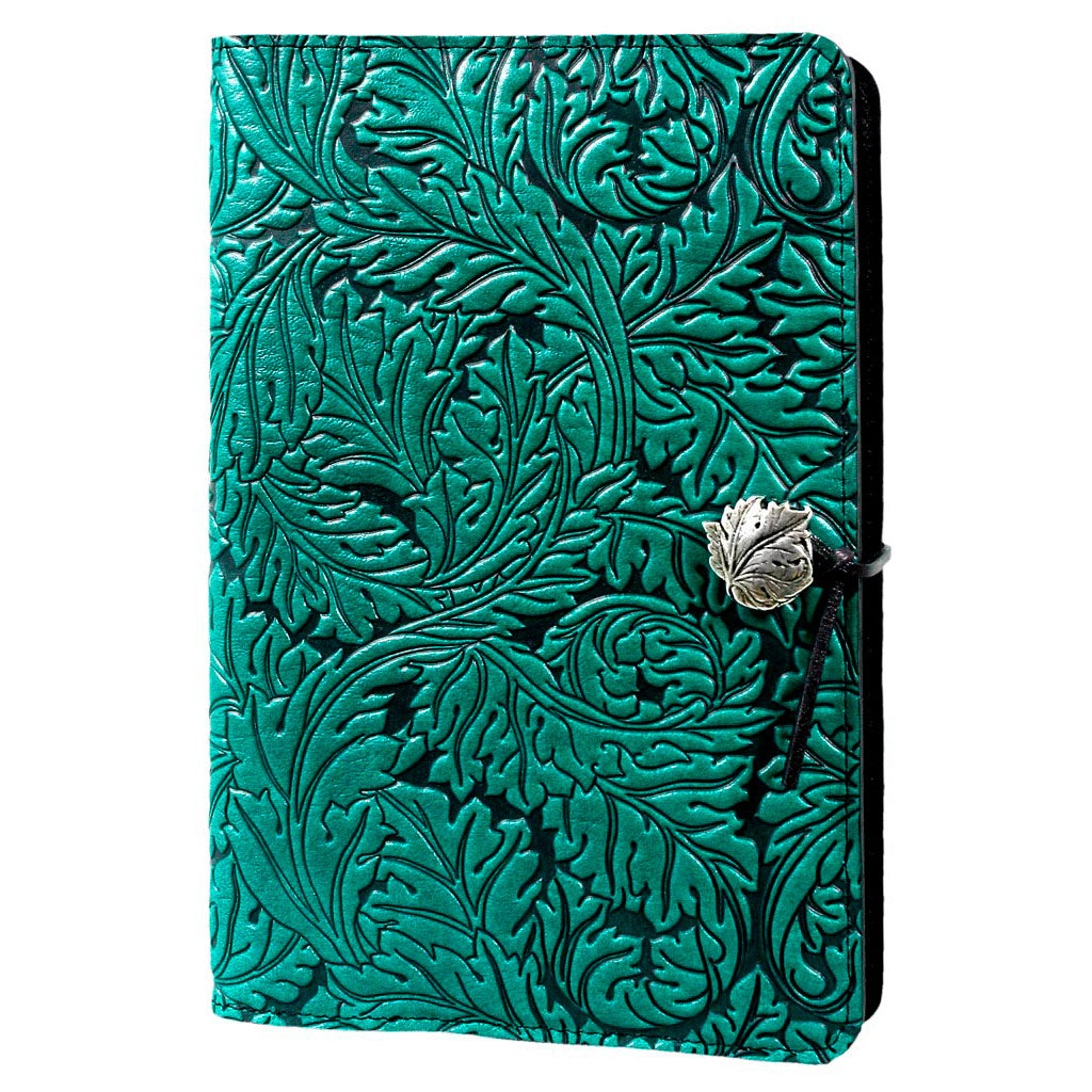 Oberon Design Leather Refillable Journal Cover, Acanthus Leaf, Teal