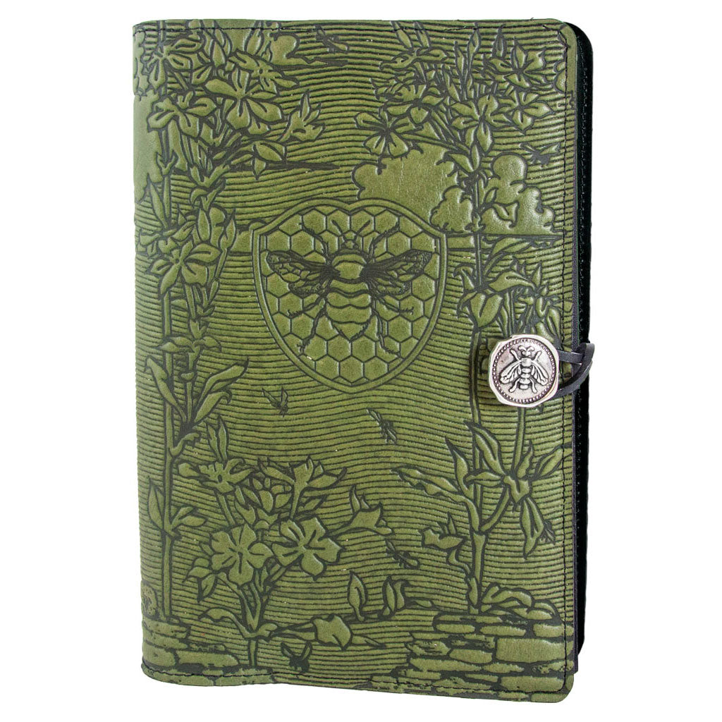 Oberon Design Leather Refillable Journal Cover, Bee Garden, Fern