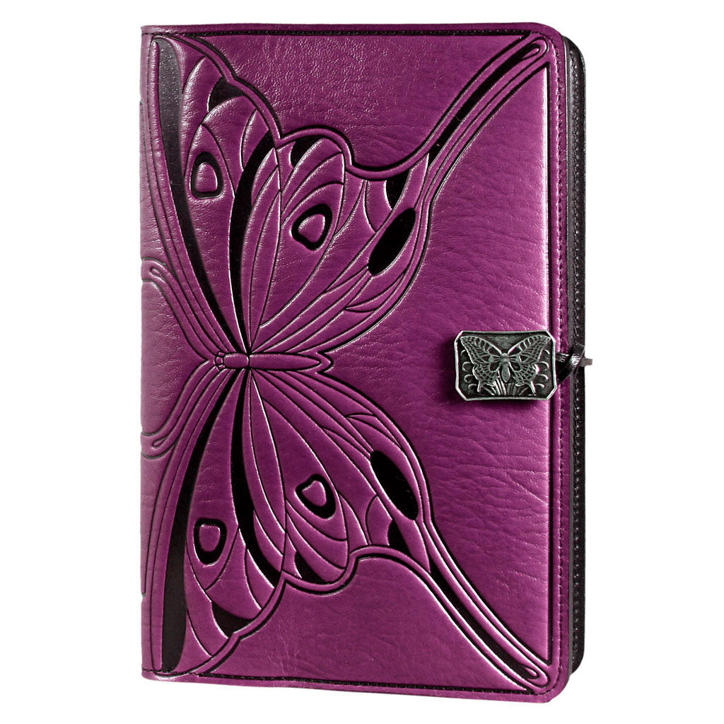 Oberon Design Leather Refillable Journal Cover, Butterfly, Orchid