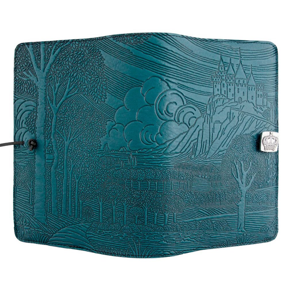 Oberon Design Leather Refillable Journal Cover, Camelot, Blue - Open
