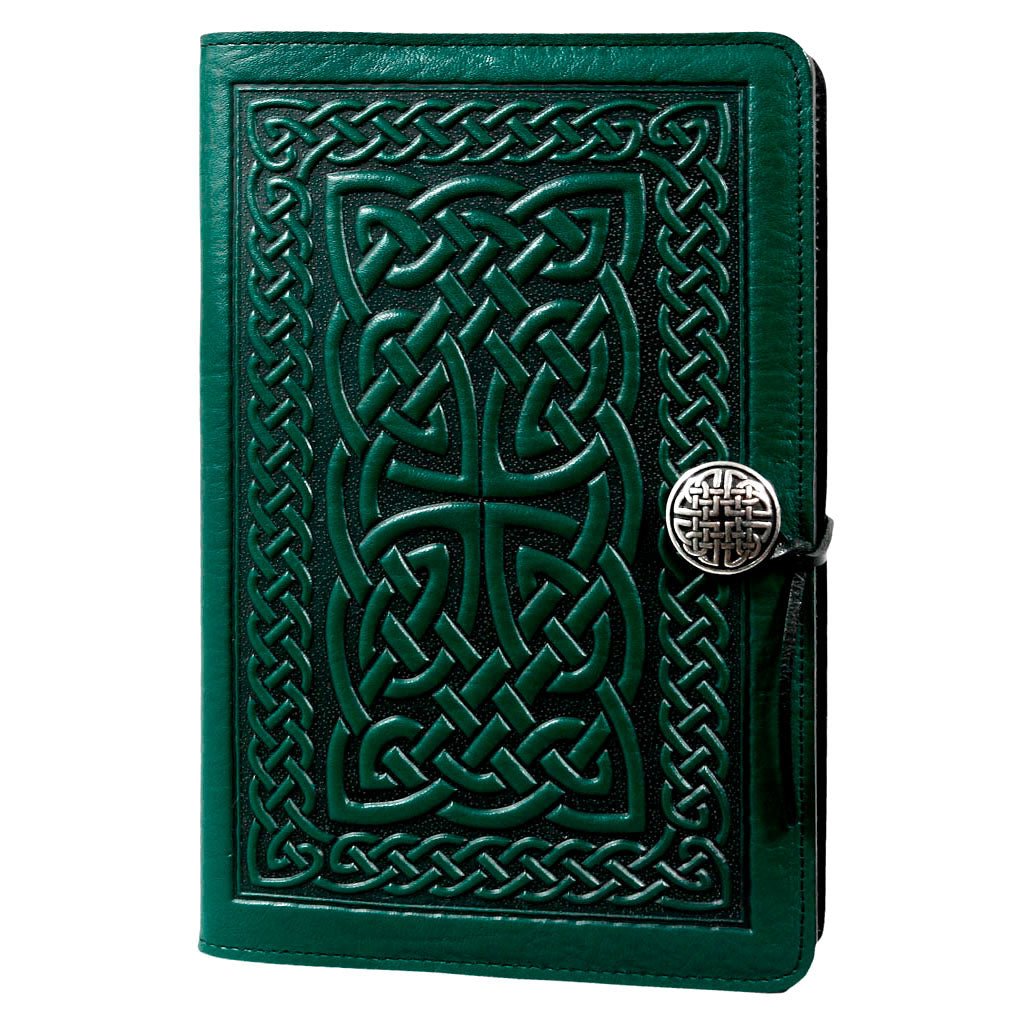 Oberon Design Leather Refillable Journal Cover, Celtic Braid , Green