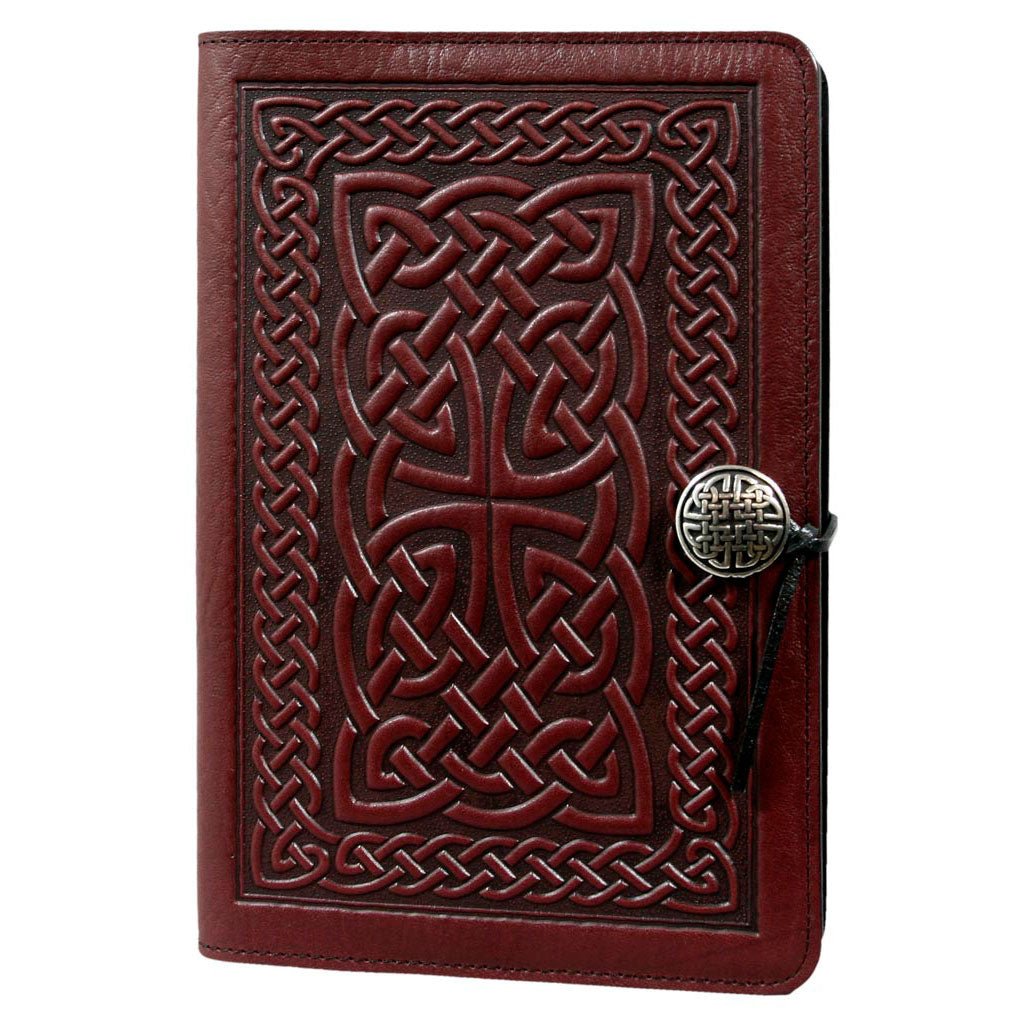 Oberon Design Leather Refillable Journal Cover, Celtic Braid , Wine